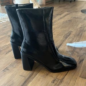 New with box patent faux leather boots